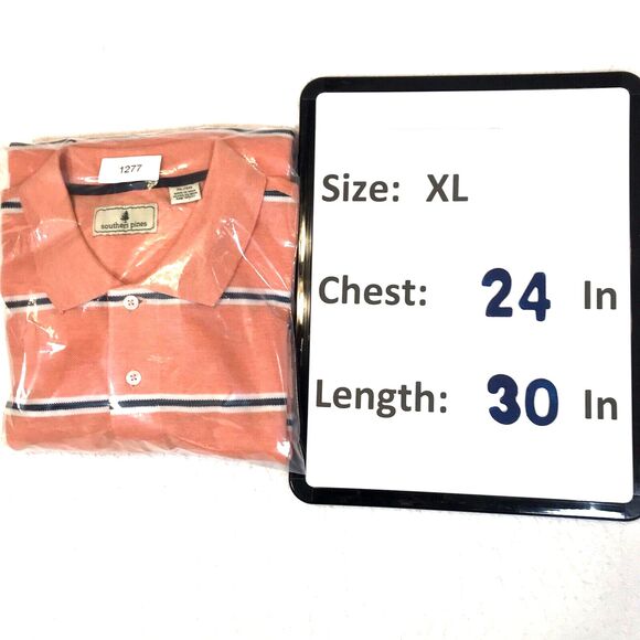 Southern Pines Mens Size XL Polo Shirt Pique Knit Short Sleeve Orange Stripe - Picture 8 of 8